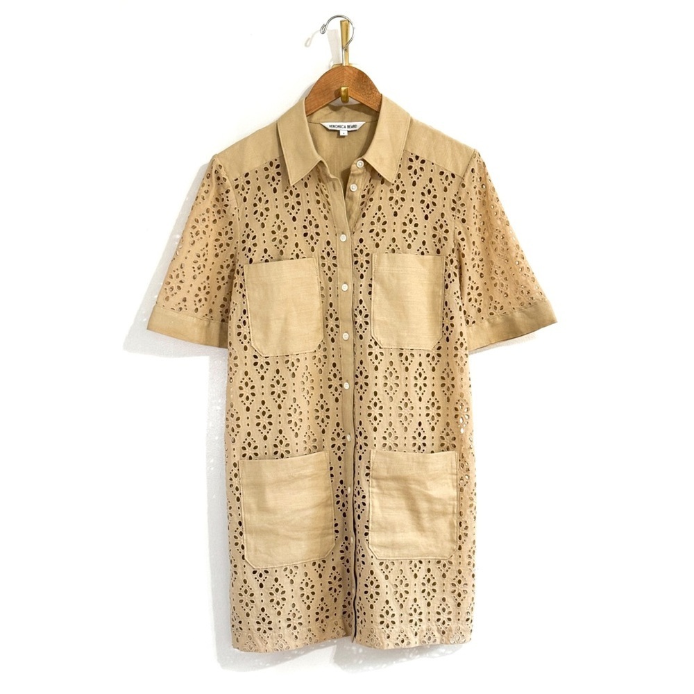 NWOT Veronica Beard Mini Eyelet Short-Sleeve Rafaela Shirt Dress - Picture 2 of 7
